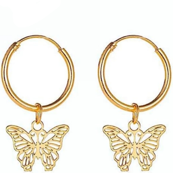 New Gold Butterflies Huggie Hoops Cute Butterfly Outline Mini Hoop Earrings - Picture 1 of 3